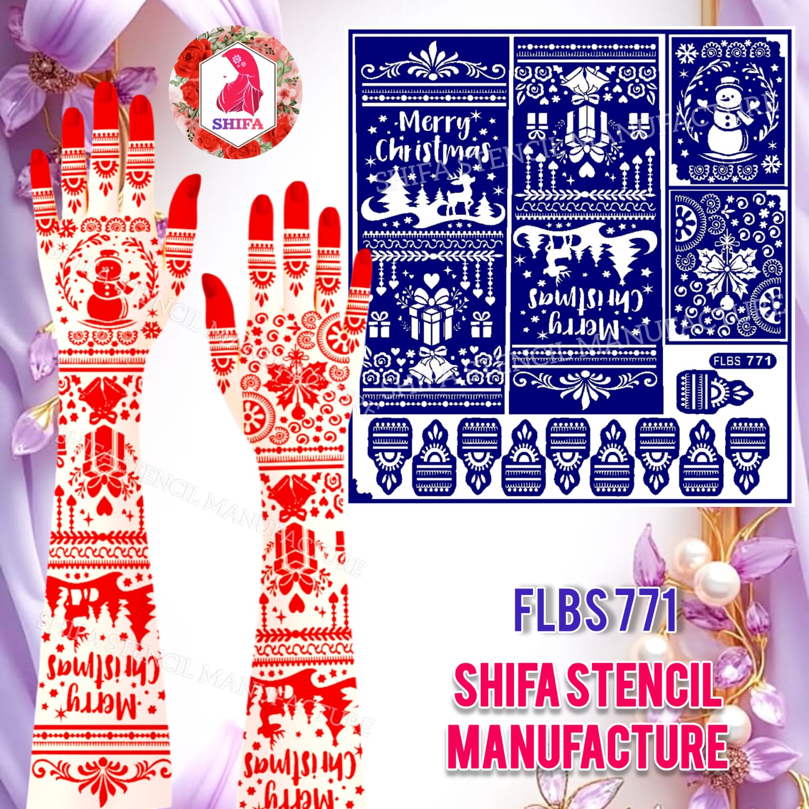 FLBS 771 Elegant Holiday Winter Stencil Art Sticker overview Henna Stencil - Shifa Stencil